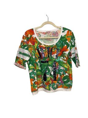 Juicy Couture Floral Tropical Mesh Sleeve Top Juicy 74 Graphic Womens M
